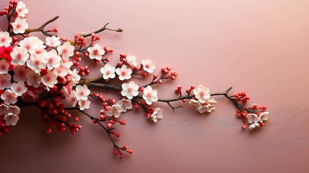 片側に白い梅の花の空白のテキストスペースを持つ中国の旧正月の背景デザインコンセプト