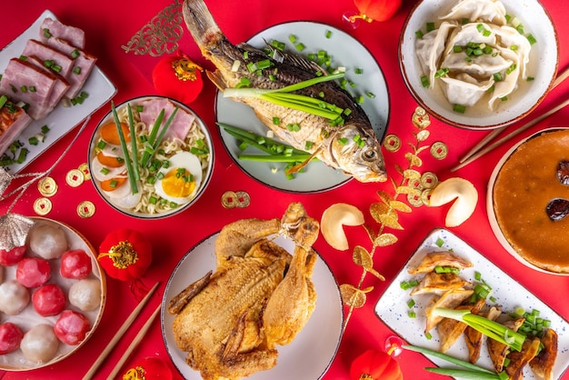 Chinese lunar new year dinner table