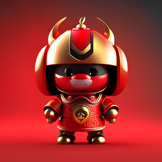 Photo chinese mascot with armor with golden details generative ai