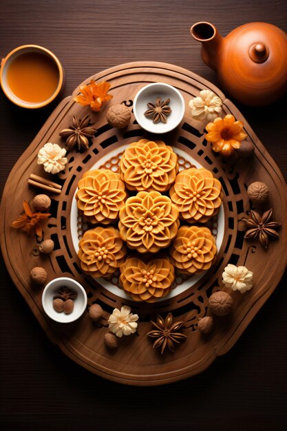 Chinese MidAutumn Moon cake table setting