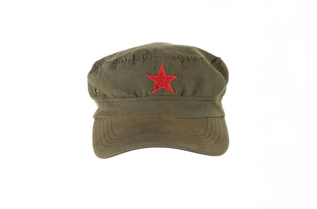 chinese military cap with star isolated on white background