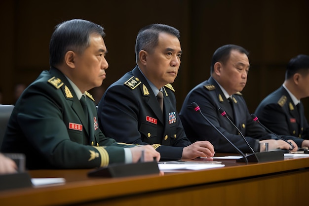 Chinese military ministers Chinese officials in suits at a political meeting Chinese leaders