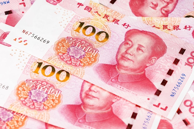 Chinese money yuan banknotes closeup