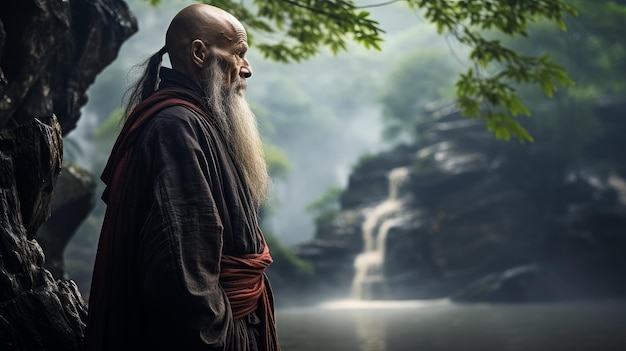 Китайский монах в туманных горах