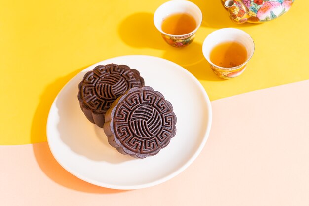 Chinese moon cake dark chocolate flavour for Mid-Autumn Festival