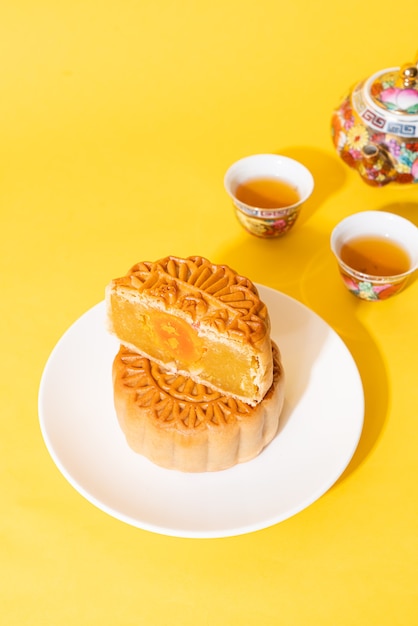 Chinese moon cake durian and egg yolk flavour for Mid-Autumn Festival