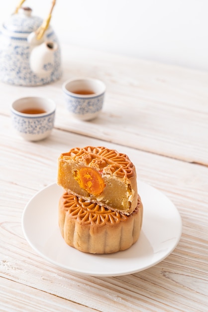 Chinese moon cake durian and egg yolk flavour for Mid-Autumn Festival