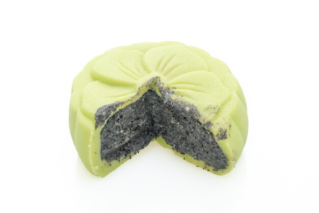 Chinese moon cake green tea flavour with black sesame isolated