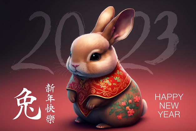 Chinese New Year 2023 of the Rabbit. Beautiful cute rabbit. Lunar New Year. Generated by AI