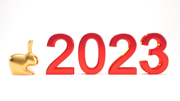 중국의 새해 2023년 토끼 개념의 해는 흰색 배경 3d 렌더링에 격리되어 있습니다.