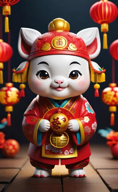 中国の新年祝い キモノ チビ かしい動物キャラクター