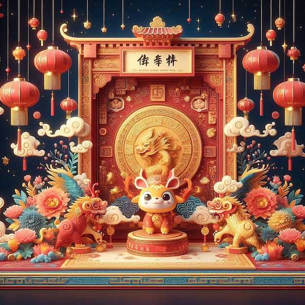 Foto poster per la celebrazione del nuovo anno cinese 2024 sfondo 35