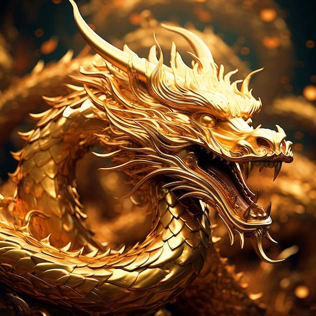 Фото Китайский новый год 2024 золотой дракон флаг