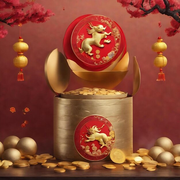 Premium AI Image Chinese new year 2024 with yuan bao gold sycee and
