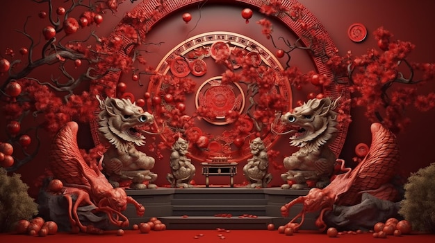 Chinese new year background 3d illustration Generative AI