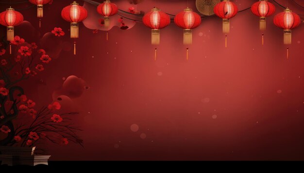 Фото Китайский новый год фон поздравительная карточка с украшением