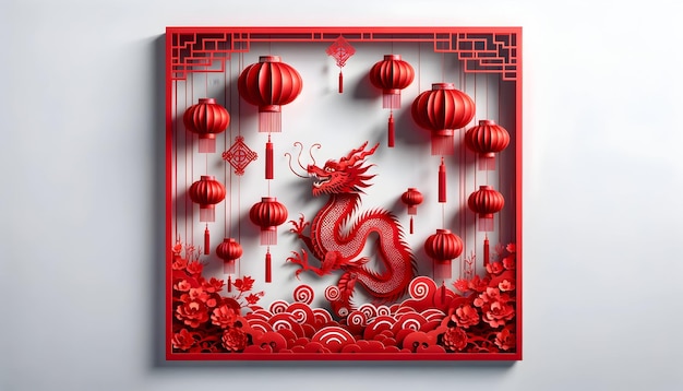 Chinese new year background in papercut style