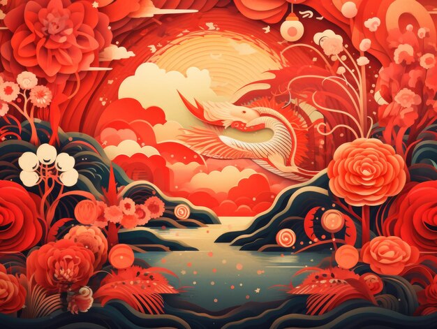 Chinese New Year background vibrant colors