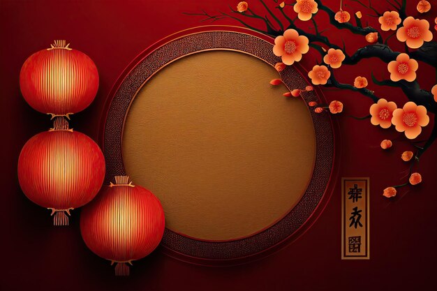 Chinese New Year Background with Copy Space Mockup Red Backdrop China Holiday generative ai