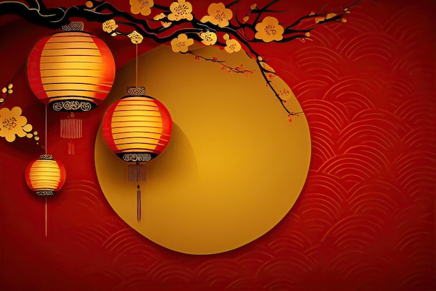 Chinese New Year Background with Copy Space Mockup Red Backdrop China Holiday generative ai