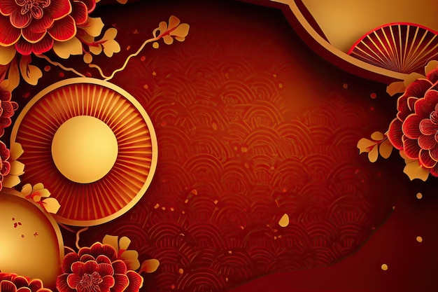 Chinese New Year Background with Copy Space Mockup Red Backdrop China Holiday generative ai