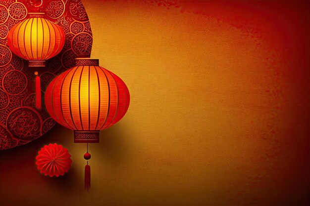 Chinese New Year Background with Copy Space Mockup Red Backdrop China Holiday generative ai