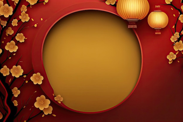 Chinese New Year Background with Copy Space Mockup Red Backdrop China Holiday generative ai