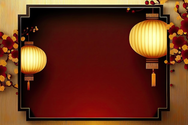 Chinese New Year Background with Copy Space Mockup Red Backdrop China Holiday generative ai