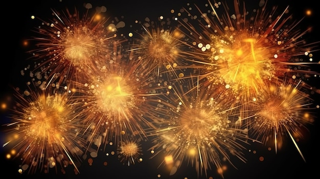 Chinese New Year background with golden fireworks on transparent background Generative ai