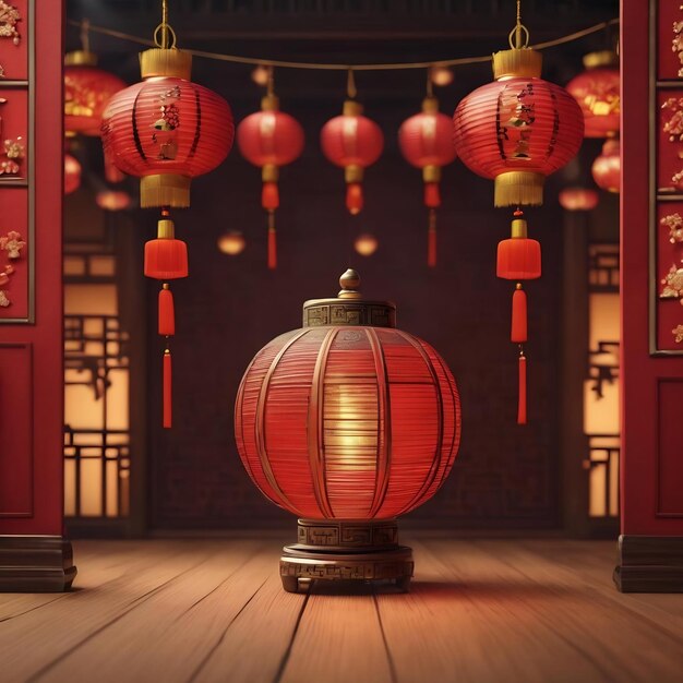 Chinese new year background with lamps 3d illustration