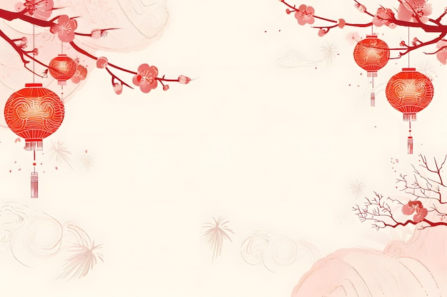 Photo chinese new year background with lanterns watermelon and snowflakes