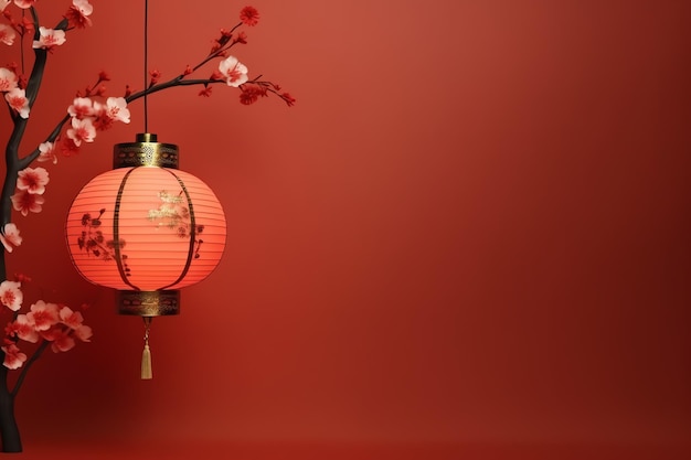 사진 전통적인 등불 사쿠라 꽃과 복사 공간 중국 새 해 배경 음력 새 해
