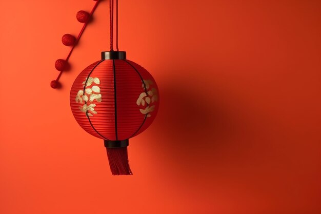 Chinese new year background with traditional lanterns sakura flowers and copy space lunar new year