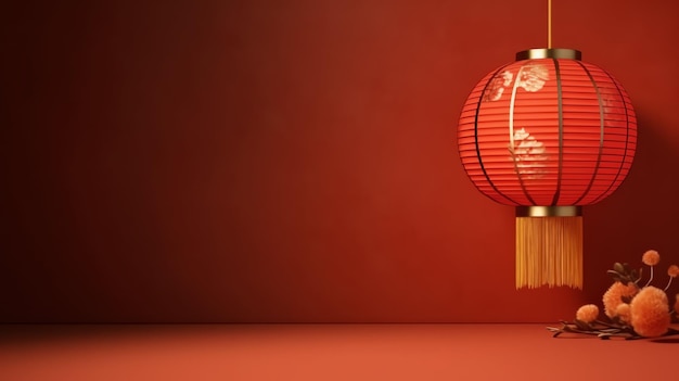 Chinese new year background with traditional lanterns sakura flowers and copy space lunar new year