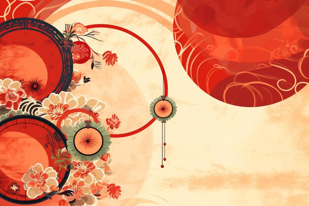 Photo chinese new year background with traditional lanterns sakura flowers and copy space lunar new year