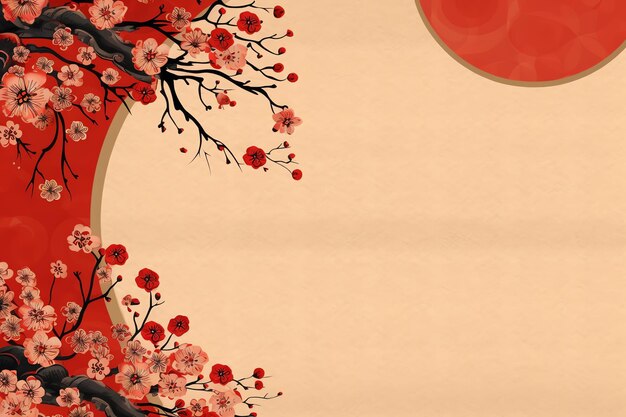 Foto sfondo del nuovo anno cinese con lanterne tradizionali fiori di sakura e copia spazio nuovo anno lunare