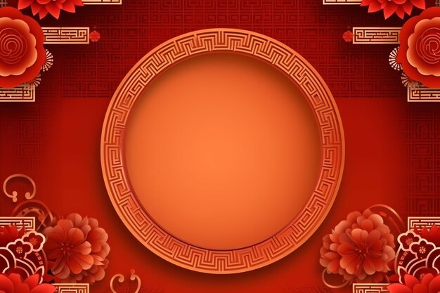 Chinese new year background with traditional lanterns sakura flowers and copy space lunar new year