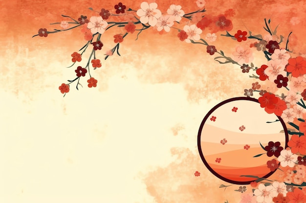 Chinese new year background with traditional lanterns sakura flowers and copy space Lunar new year