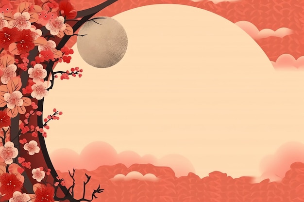 Chinese new year background with traditional lanterns sakura flowers and copy space Lunar new year