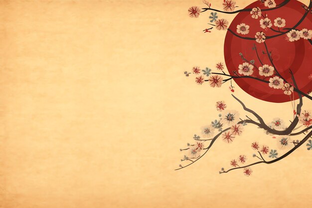 Photo chinese new year background with traditional lanterns sakura flowers and copy space lunar new year