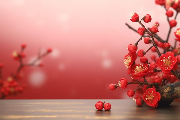 Chinese new year background with traditional lanterns sakura flowers and copy space Lunar new year