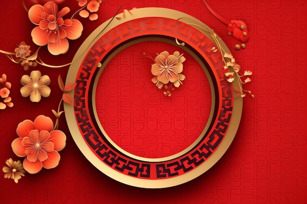 Chinese new year background with traditional lanterns sakura flowers and copy space Lunar new year