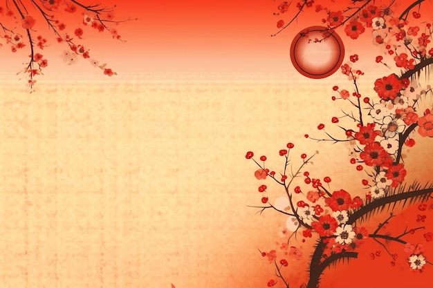 Photo chinese new year background with traditional lanterns sakura flowers and copy space lunar new year