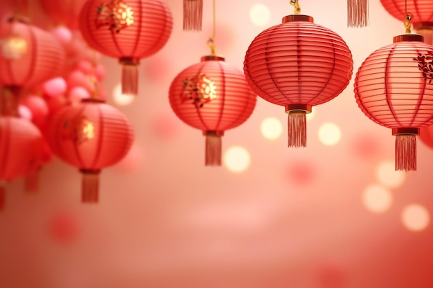 전통적인 등불 사쿠라 꽃과 복사 공간 중국 새 해 배경 음력 새 해