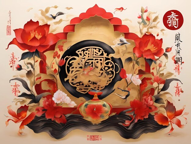 Photo chinese new year calligraphy is a vivid display of calligraphy showcasing the art of writing in a c