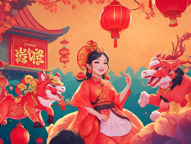 중국 신년 만화 일러스트레이션