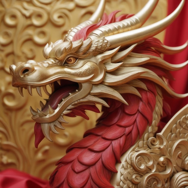 Chinese new year celebration with dragon Epic fantasy red and golden dragon