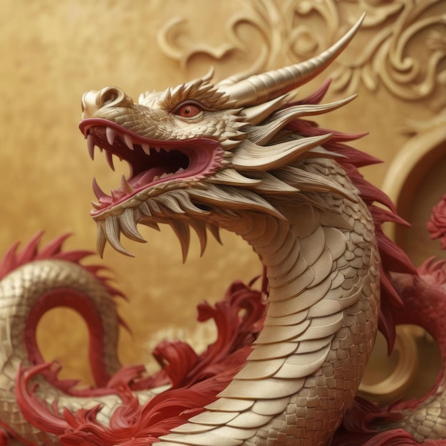 Chinese new year celebration with dragon Epic fantasy red and golden dragon