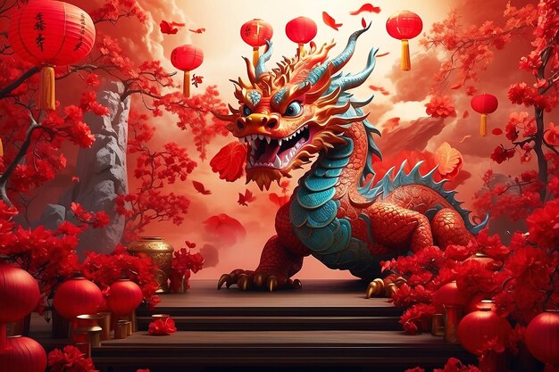 Chinese new year celebration with dragon