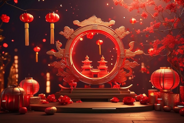 Chinese new year celebration with lamps Ai generator